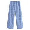 Capris Fashion Blue Striped for Women 2023 Летние повседневные широкие брюки для ног Женские винтажные матовые карманные брюки с низкой талией P230602