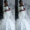 2020 Nouveau Pas Cher Sud-Africain Plus La Taille Sirène Robes De Mariée Hors Épaule Dentelle Appliques Perlé Arabe Balayage Train Formelle Bridal341G