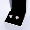 Pink Fan-formade studörhängen för Pandora 18K Rose Gold Wedding Party Earring Set For Women Girls Sisters Gift Crystal Diamond Earring med original Box Hög kvalitet