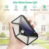 LED Solar Light Lantern 100 Led Solar Lamp Outdoor Light Security Wireless Waterproof With PIR Motion Sensor Light UltraThin 4 sided 270° Wall Lighting Alkingline