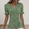 Women's Blouses Trendy Women Summer T-shirt Bubble Sleeve Lady Top Flower Print Daily Wear Irregular Casual