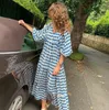 Robes décontractées été mode imprimé Maxi robe femmes manches bouffantes Vintage ample longue fête femme élégant vert plage Boho