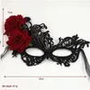 Esclusiva maschera di pizzo nero addensato, mezza faccia da festa con rose rosse, palla per il trucco di Halloween, maschera per gli occhi sexy e divertente MJ-0007