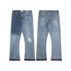 Vente chaude mode jeans pantalons designer jeans à la mode haute stree bleu denim pantalon évasé pantalon jeunesse rivet imprimé patch jean broderie garçons kecks