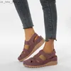Baotou creux sandales femmes compensées fond épais 2022 été nouveau bout rond rétro romain chaussures Premium orthopédie femmes chaussures L230518