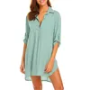 Casual Dresses Summer Beach Shirt Dress for Women Fashion Turn-Down Collar Sunscreen Button Cover Ups 3/4 Sleeve Long Tunic Bluses