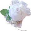 Dokunatif Çiçekler Düğün için Korsajlar | Rose Bud - Kız Corsage Wristlet Band Nedime Partisi Prom H