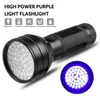 51 UV Ultraviyole LED El feneri Violet Siyah Işık Işıkları Torch 395 Nm 51led Alüminyum Kabuk UV Işın Lambası Mini Işık Torçları