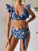 Vrouwen Badmode Sexy V-hals Ruffle Bikini Vrouwen 2023 Nieuwe Badpak Print Bikini Set Push Up Badmode Leuke biquini Beach Wear Swim J230603