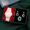 Wristwatches Women Full Diamond Watch Fashion Fashion Watches Steel Belt Dress Wristwatch Retro Green Gemstone Jewelry With With Box