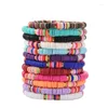 Charm Bracelets Pulseira Elástica Bohemian Colorful Polymer Clay Frisado Para Mulheres Jóias De Férias Seashell Beach
