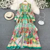 Vestidos novos 2022 Summer Fashion Runway Elegante Chiffon Maxi Mulheres Deep V Neck Prish Print Boho Party Dress Long Dress N6878