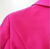 Blazer da donna rosso di alta qualità Giacca da autunno nuova Giacca classica in metallo dorato Bottoni doppiopetto Blazer fucsia Donna Mujer X0721