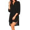 Casual Dresses Summer Beach Shirt Dress for Women Fashion Turn-Down Collar Sunscreen Button Cover Ups 3/4 Sleeve Long Tunic Bluses