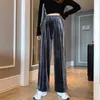 Capris Lucifer Loose Elastic Waist 2022 Autumn New Fashion Velour Wide Leg Pants Grey Pockets High Trousers Women's P230602