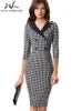 Klänningar NiceForever Vintage Houndstooth Patchwork Office Work Vestidos med Button Business Party Women Bodycon Dress B570