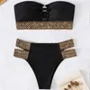 Kobiety Black Bikini w damskim bikini 2023 Seksowne stroje kąpielowe żeńska wysoka talia 2 -częściowa stroje kąpielowe solidne pływanie Bandeau Kąpiec Baiting Biquini J230603