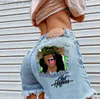 Shorts pour femmes 2023 Summer New High Street INS Net Red Playful Girl Pattern Short en jean imprimé Ripped Franges Hot Pants T230603