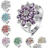 Band Rings Princess Flower Fl Diamond Engagement Ring Sier Color Austrian Crystal Colorf Red Green Purple Blue Pink White Yellow Dro Dhndp