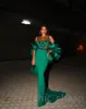 Arabic Aso Ebi Mermaid Crystals Prom Dresses with wrap Two Pieces Hunter Green beaded stain evening reception dress wear