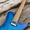 Acepro Satin Blue Color Headless Electric Guitar Stainless Steel Frets Ash body Roast Maple Neck Black Hardware Free Shipping