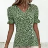 Women's Blouses Trendy Women Summer T-shirt Bubble Sleeve Lady Top Flower Print Daily Wear Irregular Casual