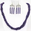 Necklace Earrings Set Multicolor Simulated-pearl Shell Beads 4mm 4 Rows Dangle For Women Round Chain Jewelry 18" B3459