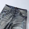 Distressed Ripped Skinny Jeans für Herren, modisch, für Herren, Motorrad, Moto, lang, aus Baumwolle, schmale Füße, High-Street-Denim, hellblau, Stoffpaste, Lochgröße 30–40, Hosen, Hip-Hop-Männer