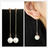 Charm Long Tassel Simulated Pearl Drop Earrings for Women Wedding Jewelry Gold Color D'Oreille R230603