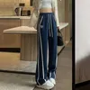 Women's Pants Capris Korean style high waisted sports Y2K street clothing striped heart shaped straight pants for women's bag wide leg Trousers P230602