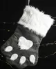 Christmas Party Dog Cat Paw Stocking Hanging decoration fleece Socks Tree Ornament Decor Hosiery plush Xmas Socks kdis Gift Candy Bag