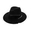 Chapeaux à large bord haut tendance pour hommes femmes élégant solide feutre Fedora chapeau bande plat Brimhats élégant Trilby Panama Caps Drop Delivery A Dhidb