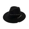 Cappelli a tesa larga Fashion Top per uomo Donna Elegante cappello Fedora in feltro solido Band Flat Brimhats Elegante Trilby Panama Caps Drop Delivery A Dhidb