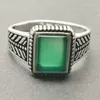 Cluster Ringen Vintage Gegraveerd Voor Mannen Zilveren Kleur Ring Luxe Unieke Groene Steen Set Zirkoon Bruiloft Sieraden Gift