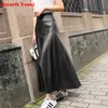 Robes Maxi Jupe hiver des femmes splendides en cuir authentique évasé Gonne Female parapluie grande swing Jupe Mujer 80 Longle Falda Largas