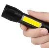 Mini USB -laddningsbar kolv ficklampan Adutable Zoom Aluminium Eloy Q5 Torch Portable Outdoor Camping Lamp 3W Inbyggd batterilampor Ljus med presentförpackning