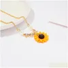 Pendant Necklaces Delicate Sunflower Gold Color Necklace Vintage Imitation Pearls Women Temperament Wedding Jewelry Drop Delivery Pen Dhwtc