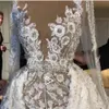 2022 robes de mariée africaines luxueuses scintillantes avec des jupes en dentelle gaine perlée robes de mariée manches longues voir à travers la robe de mariée3096