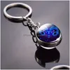 Keychains Lanyards Oein 12 stjärntecken Keychain Sphere Ball Crystal Key Rings Scorpio Leo Constellation Birthday Present For Women/Me Dheca