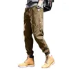 Men's Pants Men's Cargo Trousers Work Elastic Waist Multi Pocket Straight Leg Plain Cotton Blend Simple Casual