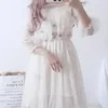 Robes décontractées Herstory manches longues Chic robe coréenne femmes vêtements 2023 fée français Vintage rétro dentelle mousseline de soie