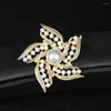 Brooches Female Fashion Pearl Crystal Cute Kite For Women Luxury Yellow Gold Color Alloy Round Brooch Safety Pins