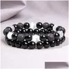 Beaded 2 Pcs Couples Bracelets Men Polished Black Onyx Beads Bracelet For Women Healing Energy Green Tiger Eye Stone Bangle Jewelry Dhqvn