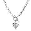 Pendant Necklaces Women Stainless Steel Multilayer Necklace Heart Dog Tag Chunky Cuban Chain Link Toggle Clasp