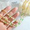 Bohemian Style Women ze stali nierdzewnej 18 -krotnie złote koraliki Green Opal Match Fresh Water Pearl Naszyjnik