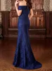 Vestidos de renda azul royal mãe da noiva fit e flare vestidos formais vestidos de noite plissados de cauda longa