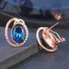 Pendientes de oreja de cristal azul para mujer, Color oro rosa, lujo, cena, fiesta, acceso, joyería de moda R230603