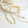 Bohemian Style Women ze stali nierdzewnej 18 -krotnie złote koraliki Green Opal Match Fresh Water Pearl Naszyjnik