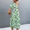 Vestidos casuais vestido para mulheres 2023 estampa floral ombro inclinado mangas curtas expostas roupa única mulher vestidos de verão