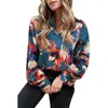 Blusas Femininas Camisa de Verão Mulher 2023 Estampado Lanterna Manga Tops Feminino Decote em V Magro Feminino Elegante Macacões Roupas